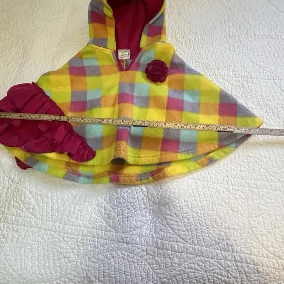 A Million Polkadots Plaid Hooded Poncho Colorful Plaid  with Ruffles 18 Months - Picture 9 of 11